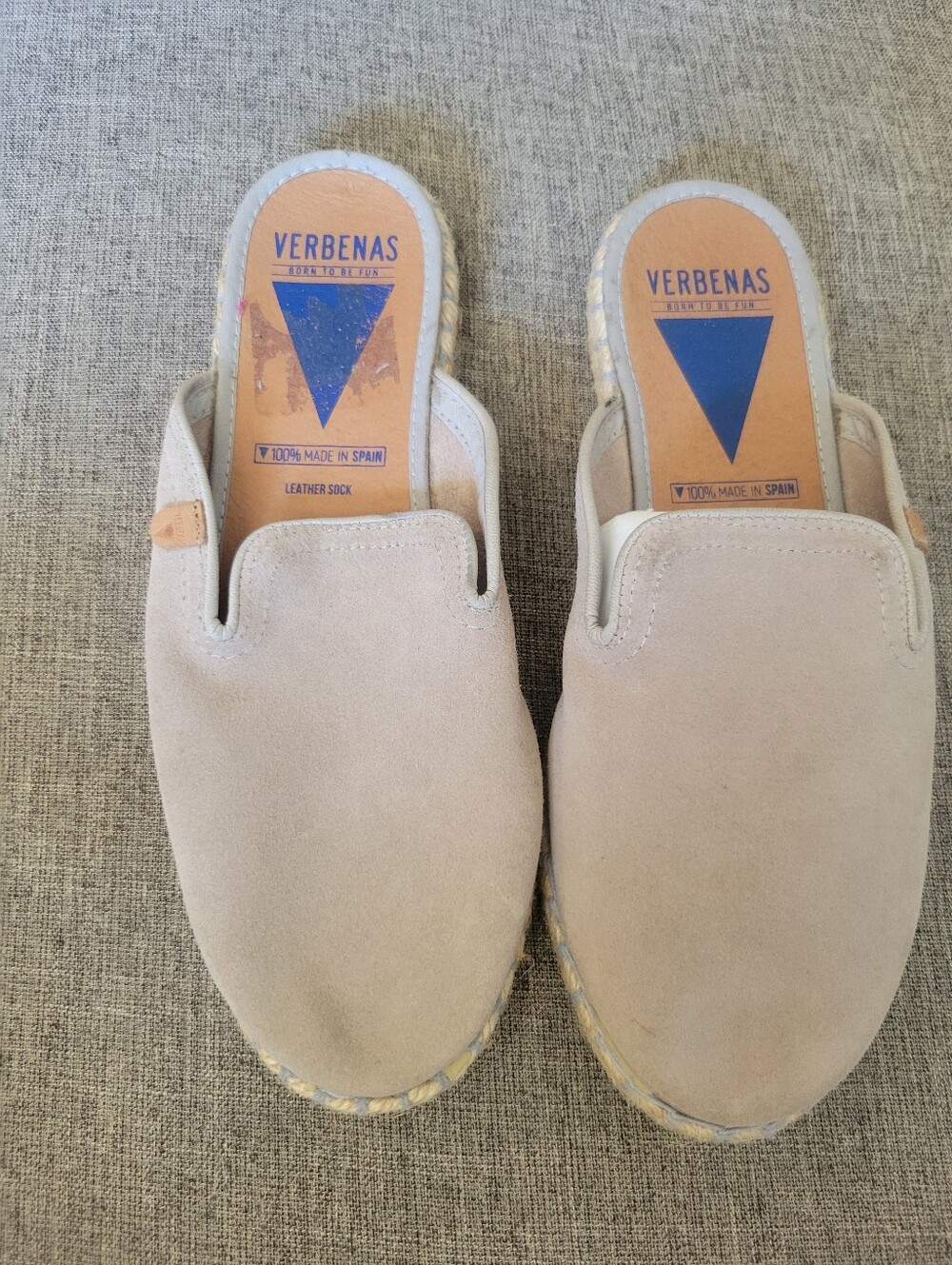 VERBENAS Beige Suede Slip-On Espadrille Mules
